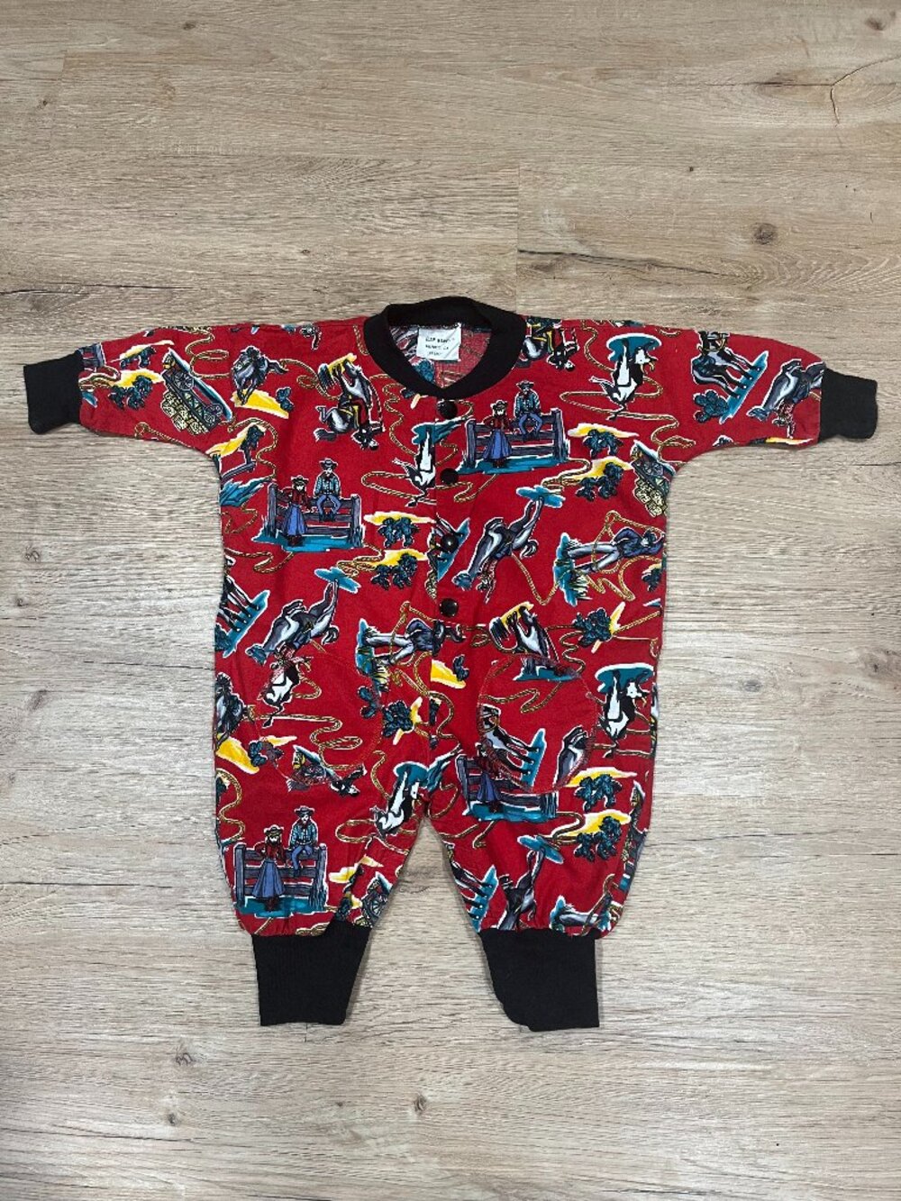 Vintage 1987 Flap Happy Baby Cowboy Romper 12M USA Made Western